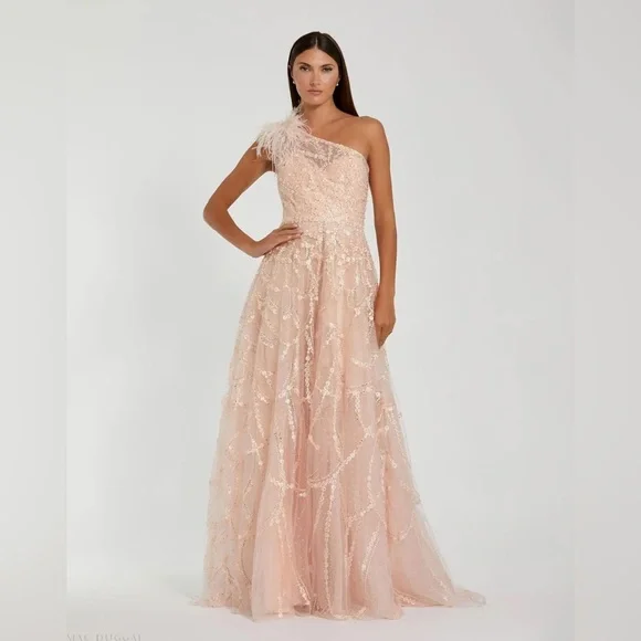 Mac Duggal Pink Embellished One Shoulder A Line Gown - Picture 5 of 7